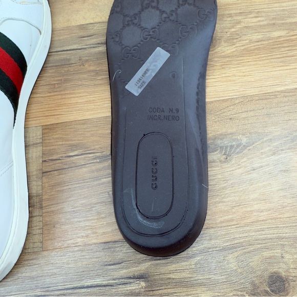 Gucci White/Black Leather Ace Web Detail Low Top 283115 Sneakers Size 9 - Picture 13 of 14